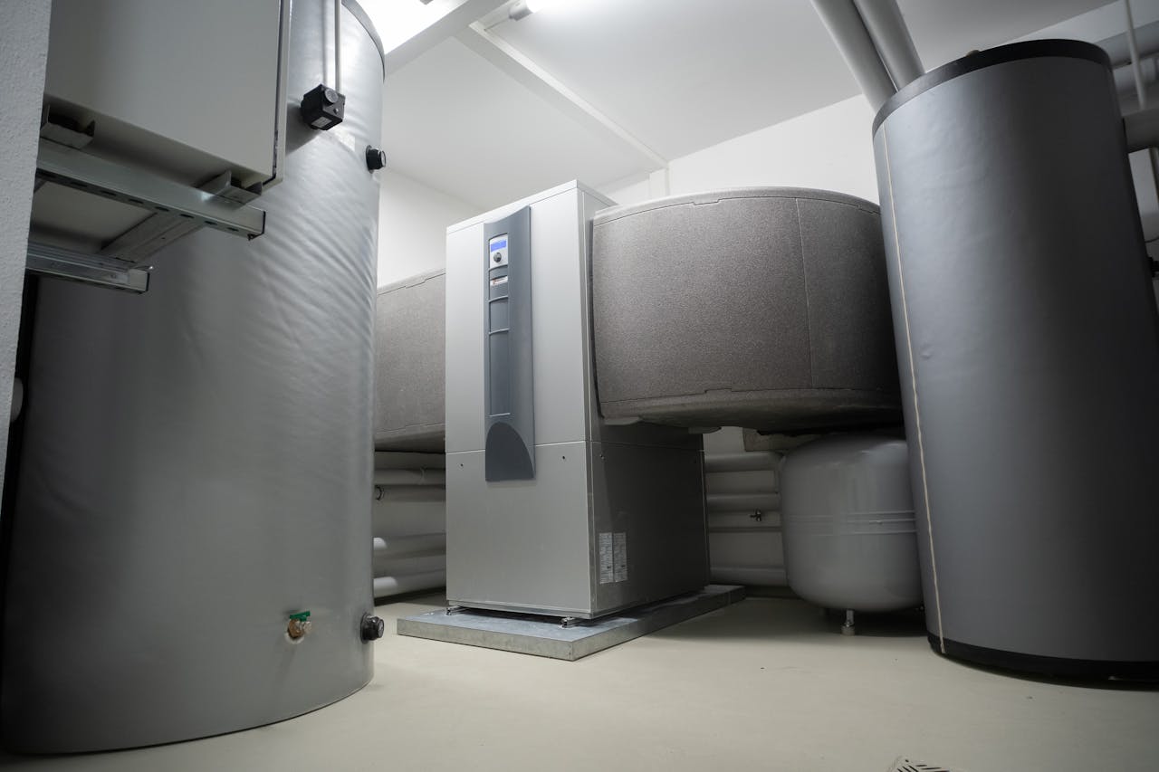 Efficient and innovative heat pump system in an indoor setting for advanced heating solutions.